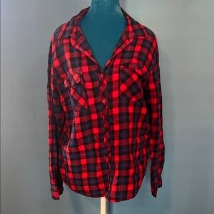 Pink, Blue and Black Plaid Button-Up Shirt